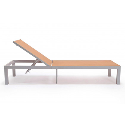 LeisureMod Marlin Patio Chaise Lounge Chair With White Aluminum Frame - Light Brown