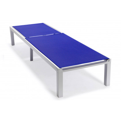 LeisureMod Marlin Patio Chaise Lounge Chair With White Aluminum Frame - Navy Blue