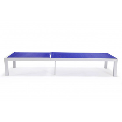 LeisureMod Marlin Patio Chaise Lounge Chair With White Aluminum Frame - Navy Blue