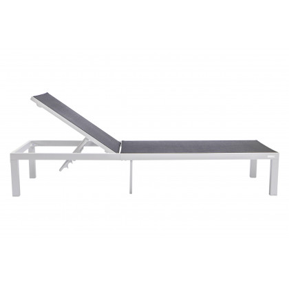 LeisureMod Marlin Modern White Aluminum Outdoor Patio Chaise Lounge Chair with Square Fire Pit Side Table - Black
