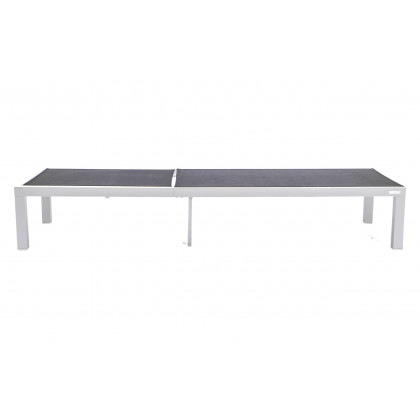 LeisureMod Marlin Modern White Aluminum Outdoor Patio Chaise Lounge Chair with Square Fire Pit Side Table - Black