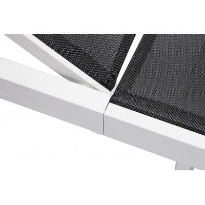 LeisureMod Marlin Modern White Aluminum Outdoor Patio Chaise Lounge Chair with Square Fire Pit Side Table - Black