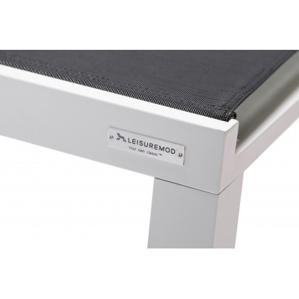 LeisureMod Marlin Modern White Aluminum Outdoor Patio Chaise Lounge Chair with Square Fire Pit Side Table - Black