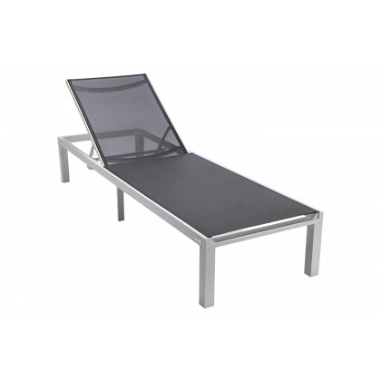 LeisureMod Marlin Modern White Aluminum Outdoor Chaise Lounge Chair With Square Fire Pit Side Table Set of 2 - Black