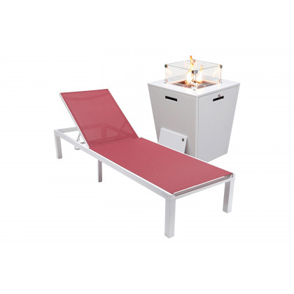 LeisureMod - Marlin Modern Black Aluminum Outdoor Patio Chaise Lounge Chair with Square Fire Pit Side Table