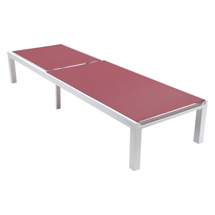 LeisureMod Marlin Modern White Aluminum Outdoor Chaise Lounge Chair With Square Fire Pit Side Table Set of 2 - Burgundy