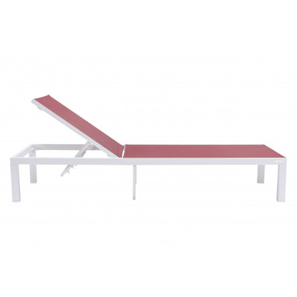 LeisureMod Marlin Modern White Aluminum Outdoor Chaise Lounge Chair With Square Fire Pit Side Table Set of 2 - Burgundy