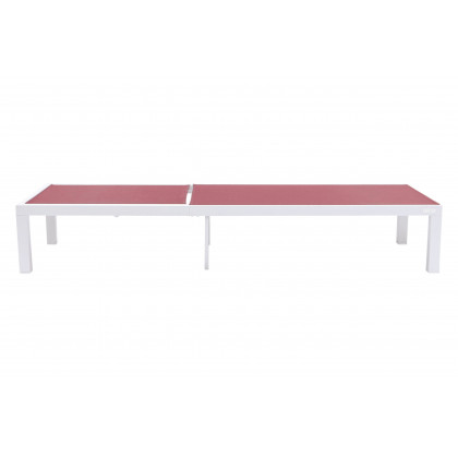 LeisureMod Marlin Modern White Aluminum Outdoor Chaise Lounge Chair With Square Fire Pit Side Table Set of 2 - Burgundy