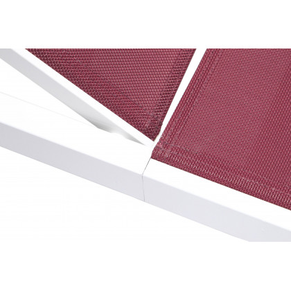 LeisureMod Marlin Modern White Aluminum Outdoor Chaise Lounge Chair With Square Fire Pit Side Table Set of 2 - Burgundy