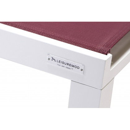 LeisureMod Marlin Modern White Aluminum Outdoor Chaise Lounge Chair With Square Fire Pit Side Table Set of 2 - Burgundy
