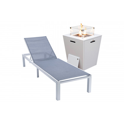 LeisureMod - Marlin Modern Black Aluminum Outdoor Patio Chaise Lounge Chair with Square Fire Pit Side Table