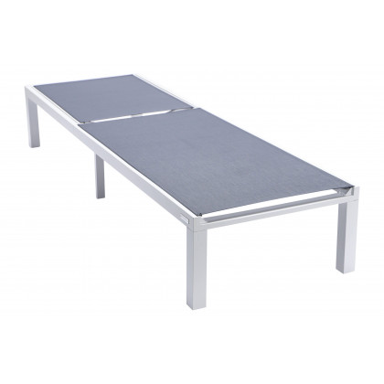 LeisureMod Marlin Modern White Aluminum Outdoor Patio Chaise Lounge Chair with Square Fire Pit Side Table - Dark Gray