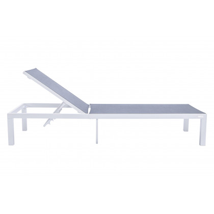 LeisureMod Marlin Modern White Aluminum Outdoor Patio Chaise Lounge Chair with Square Fire Pit Side Table - Dark Gray