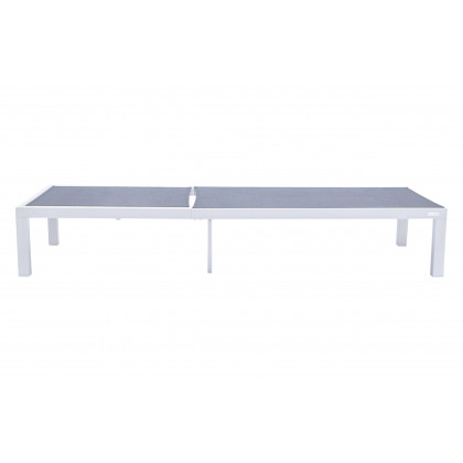 LeisureMod Marlin Modern White Aluminum Outdoor Patio Chaise Lounge Chair with Square Fire Pit Side Table - Dark Gray
