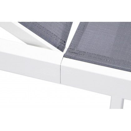 LeisureMod Marlin Modern White Aluminum Outdoor Patio Chaise Lounge Chair with Square Fire Pit Side Table - Dark Gray
