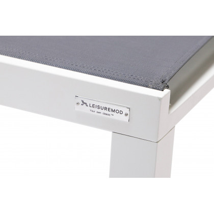 LeisureMod Marlin Modern White Aluminum Outdoor Chaise Lounge Chair With Square Fire Pit Side Table Set of 2 - Dark Gray