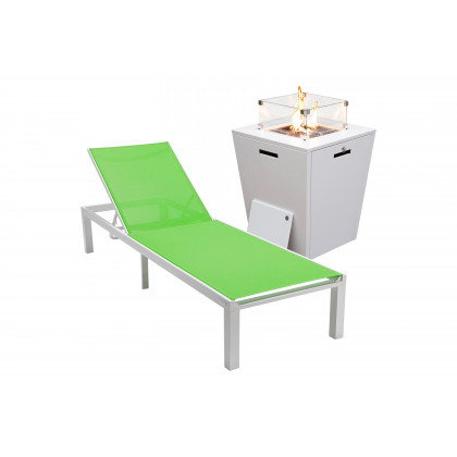 LeisureMod - Marlin Modern Black Aluminum Outdoor Patio Chaise Lounge Chair with Square Fire Pit Side Table