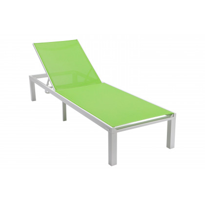 LeisureMod Marlin Modern White Aluminum Outdoor Patio Chaise Lounge Chair with Square Fire Pit Side Table - Green