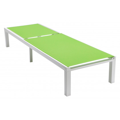 LeisureMod Marlin Modern White Aluminum Outdoor Patio Chaise Lounge Chair with Square Fire Pit Side Table - Green
