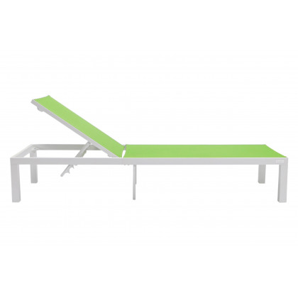 LeisureMod Marlin Modern White Aluminum Outdoor Patio Chaise Lounge Chair with Square Fire Pit Side Table - Green