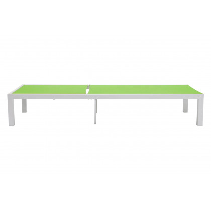 LeisureMod Marlin Modern White Aluminum Outdoor Patio Chaise Lounge Chair with Square Fire Pit Side Table - Green