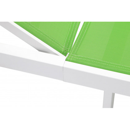 LeisureMod Marlin Modern White Aluminum Outdoor Patio Chaise Lounge Chair with Square Fire Pit Side Table - Green