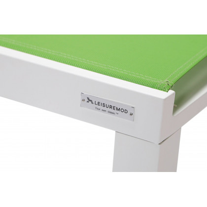 LeisureMod Marlin Modern White Aluminum Outdoor Patio Chaise Lounge Chair with Square Fire Pit Side Table - Green
