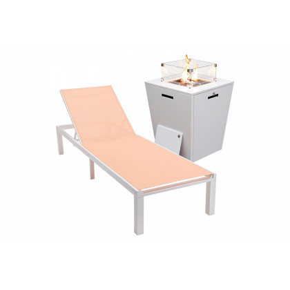 LeisureMod - Marlin Modern Black Aluminum Outdoor Patio Chaise Lounge Chair with Square Fire Pit Side Table