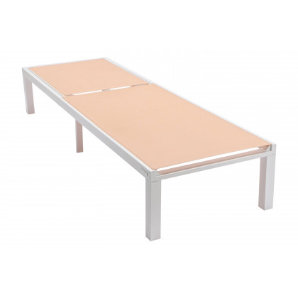 LeisureMod Marlin Modern White Aluminum Outdoor Patio Chaise Lounge Chair with Square Fire Pit Side Table - Light Brown