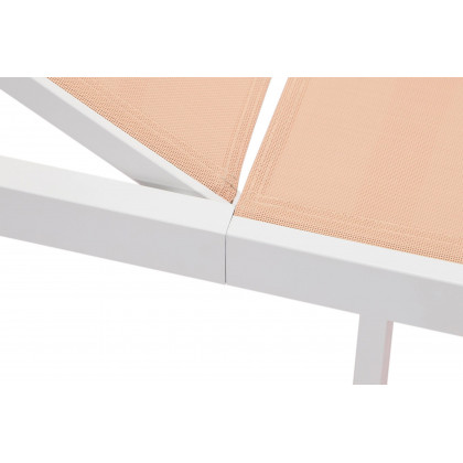 LeisureMod Marlin Modern White Aluminum Outdoor Patio Chaise Lounge Chair with Square Fire Pit Side Table - Light Brown