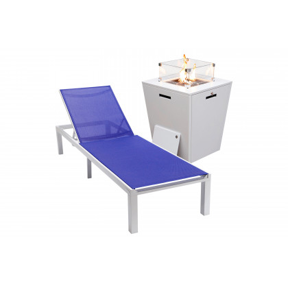 LeisureMod - Marlin Modern Black Aluminum Outdoor Patio Chaise Lounge Chair with Square Fire Pit Side Table