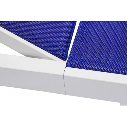 LeisureMod Marlin Modern White Aluminum Outdoor Patio Chaise Lounge Chair with Square Fire Pit Side Table - Navy Blue