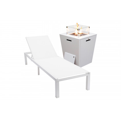 LeisureMod - Marlin Modern Black Aluminum Outdoor Patio Chaise Lounge Chair with Square Fire Pit Side Table