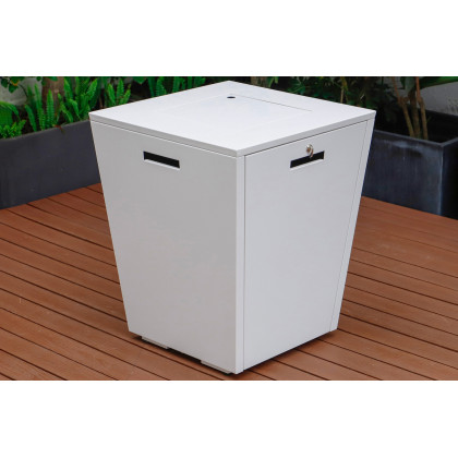 LeisureMod Marlin Modern White Aluminum Outdoor Patio Chaise Lounge Chair with Square Fire Pit Side Table - White