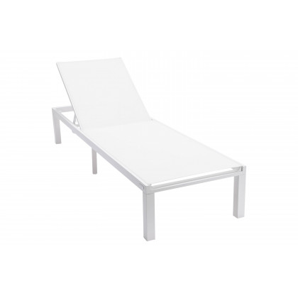 LeisureMod Marlin Modern White Aluminum Outdoor Patio Chaise Lounge Chair with Square Fire Pit Side Table - White