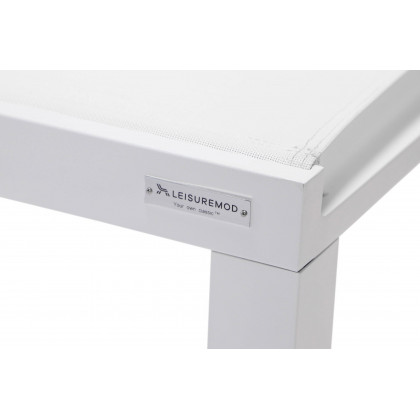 LeisureMod Marlin Modern White Aluminum Outdoor Patio Chaise Lounge Chair with Square Fire Pit Side Table - White