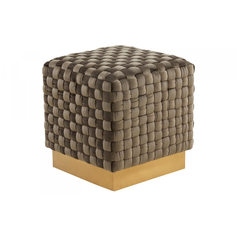 LeisureMod - Myrtle 19" Square Weave Design Velvet Ottoman with Gold Base