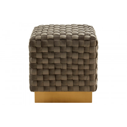 LeisureMod Myrtle 19" Square Weave Design Velvet Ottoman with Gold Base - Dark Gray