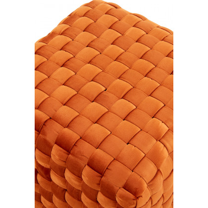 LeisureMod Myrtle 19" Square Weave Design Velvet Ottoman with Gold Base - Orange/Marmalade