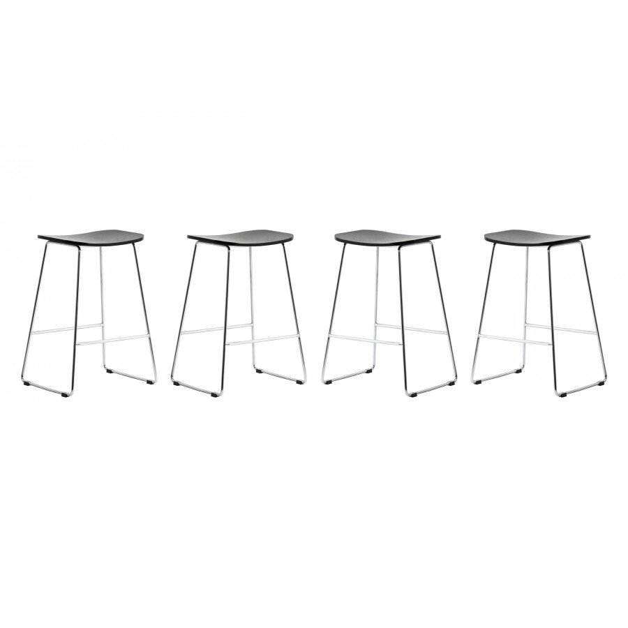 LeisureMod Melrose Modern Wood Counter Stool With Chrome Frame (Set Of 4) - Black