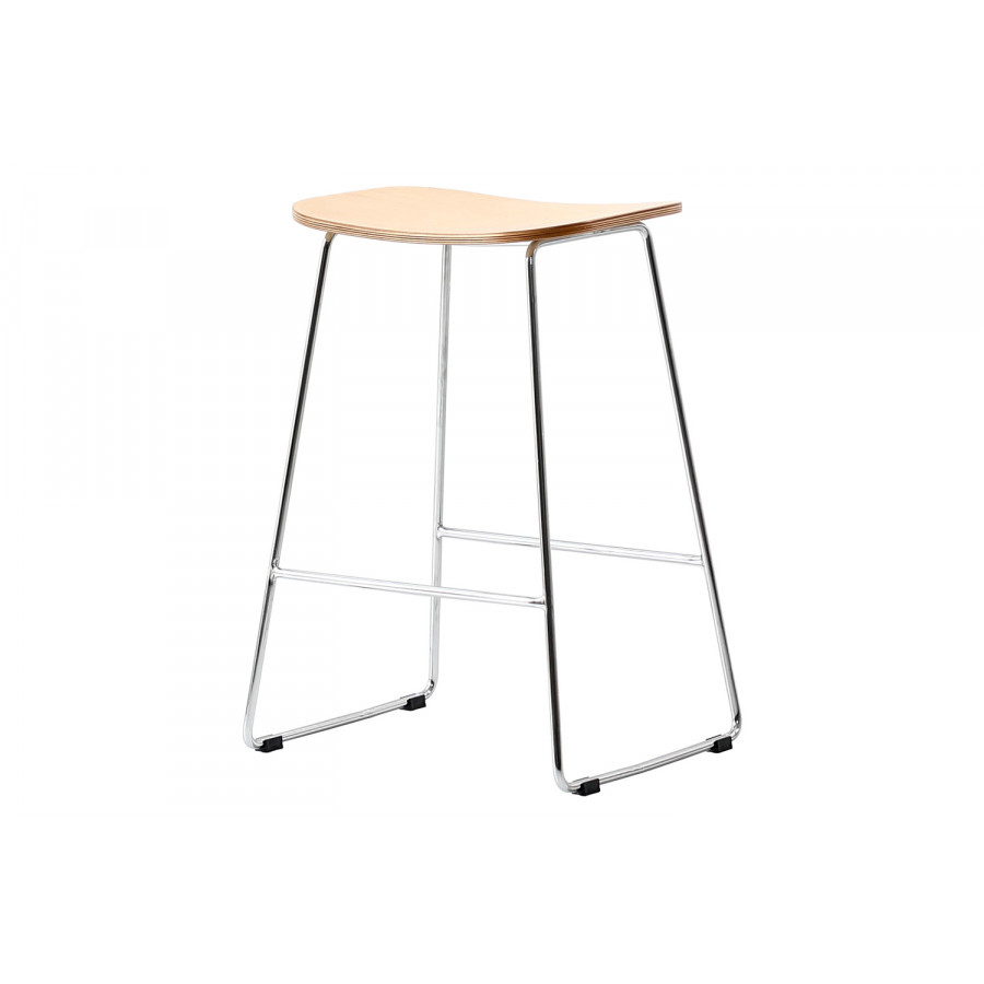 LeisureMod Melrose Modern Wood Counter Stool with Chrome Frame - Natural Wood
