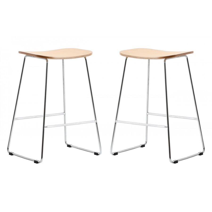LeisureMod Melrose Modern Wood Counter Stool With Chrome Frame (Set Of 2) - Natural