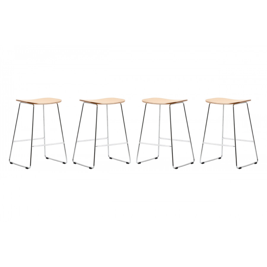 LeisureMod Melrose Modern Wood Counter Stool With Chrome Frame (Set Of 4) - Natural