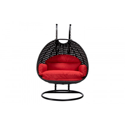 LeisureMod Mendoza Charcoal Wicker Hanging 2 Person Egg Swing Chair - Red