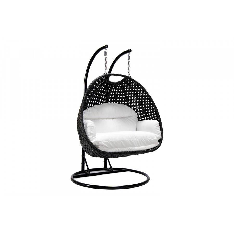LeisureMod Mendoza Charcoal Wicker Hanging 2 Person Egg Swing Chair - White