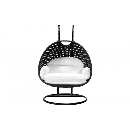 LeisureMod Mendoza Charcoal Wicker Hanging 2 Person Egg Swing Chair - White