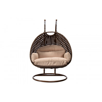 LeisureMod Mendoza Dark Brown Wicker Hanging 2 Person Egg Swing Chair - Beige