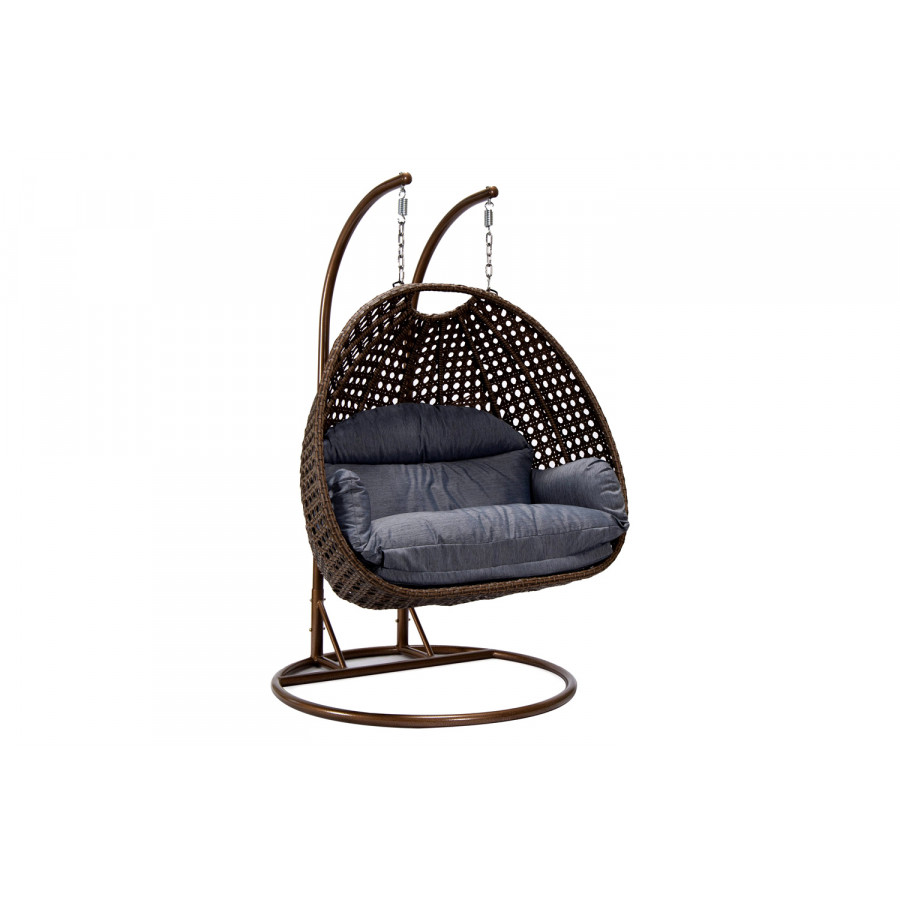LeisureMod Mendoza Dark Brown Wicker Hanging 2 Person Egg Swing Chair - Charcoal