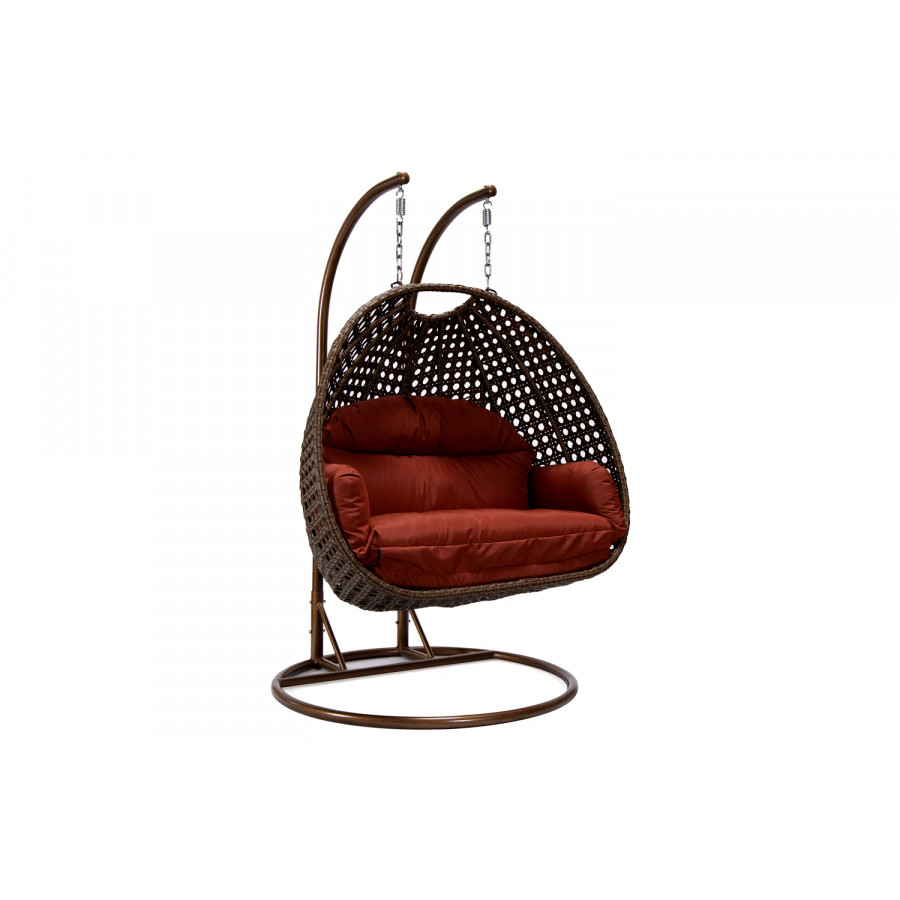 LeisureMod Mendoza Dark Brown Wicker Hanging 2 Person Egg Swing Chair - Cherry