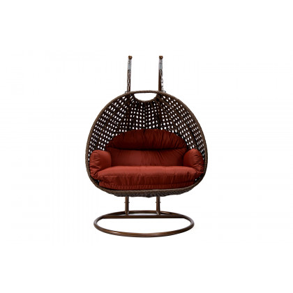 LeisureMod Mendoza Dark Brown Wicker Hanging 2 Person Egg Swing Chair - Cherry